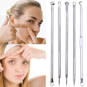 

5PCS Blackhead Comedone Acne Pimple Remover Tool Spoon for Face Skin Care Tool Needles Facial Pore Cleaner Extractor Beauty Tool