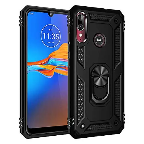 Черный Чехол для Moto P40 с вращающимся кольцом, Двухслойное кольцо с подставкой, противоударный магнитный автомобильный чехол для Moto One Action - Цвет: Черный