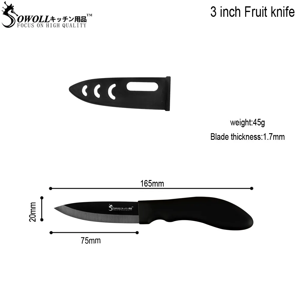 Sowoll керамический нож шеф-повара 3' 4 ''5'' 6 ''белый черный клинок пластиковая ручка нож для нарезки овощей и фруктов инструменты - Цвет: 3 Black H Black B
