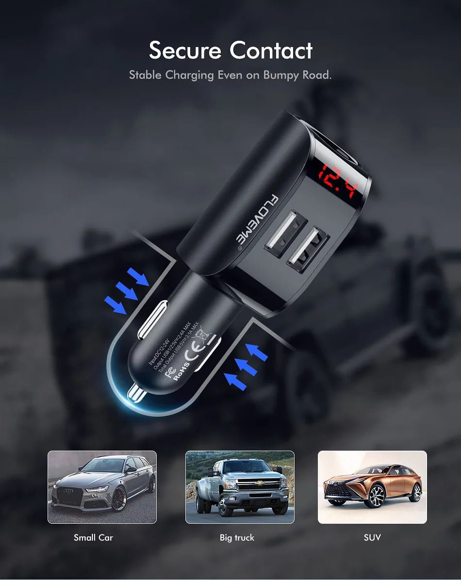 12 V-24 V 3.1A адаптер для автомобильного прикуривателя разъем Напряжение ЖК-дисплей Дисплей разъем сплиттер двойной USB Зарядное устройство Мощность для телефона MP3 DVR