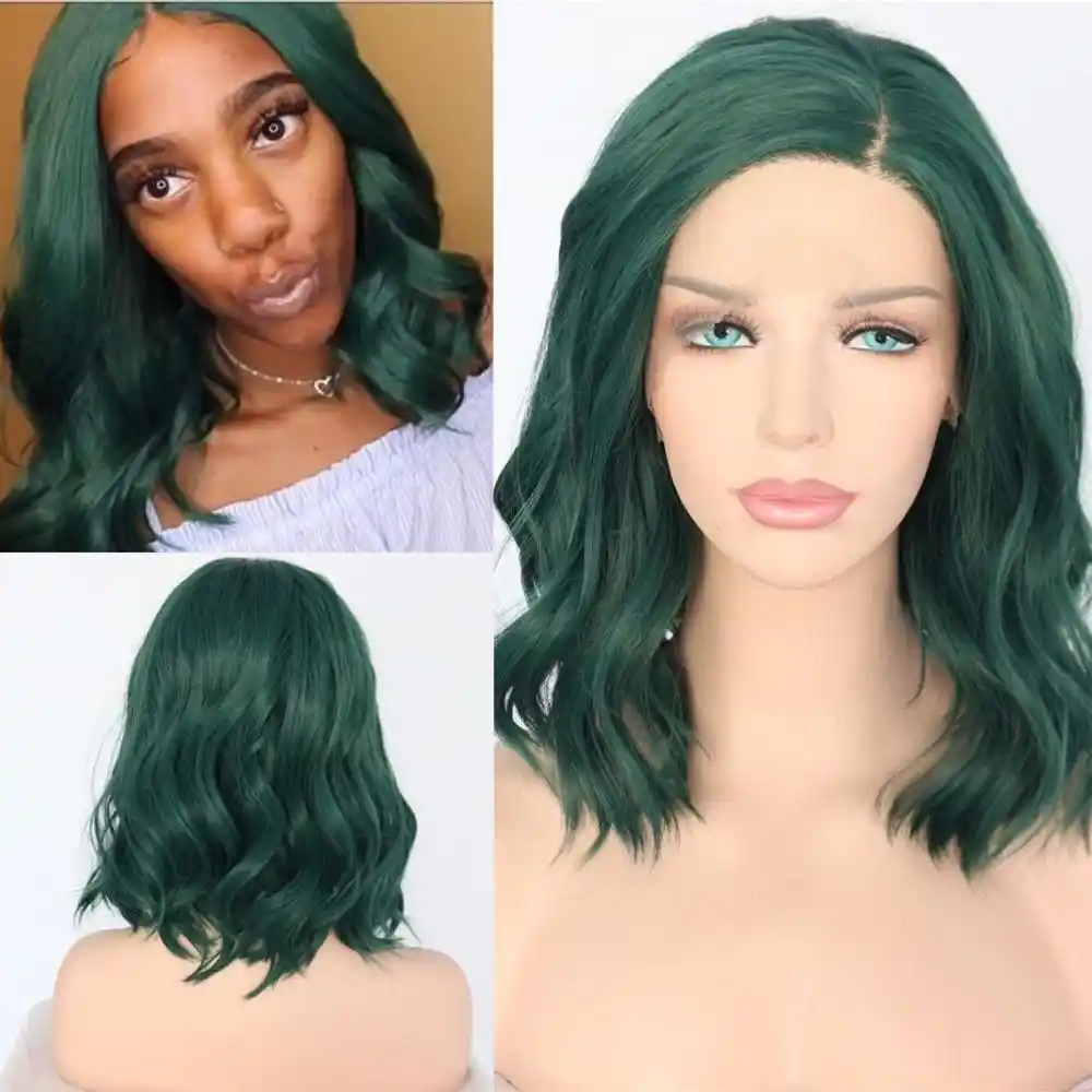 Beautytown Polaris Pelo Corto Resistente Al Calor Verde Atado A Mano Bloguero Maquillaje Diario Encaje Sintetico Frontal Boda Cosplay Fiesta Peluca Aliexpress