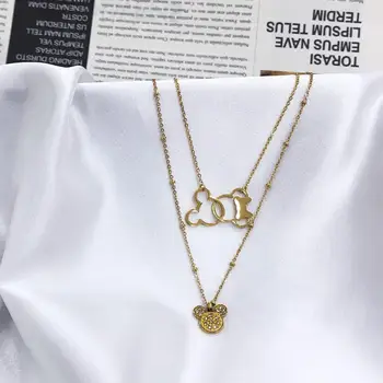

Hot 2020 Mickey Multi Layered Necklace For Women Stainless Steel Cute Mouse Head Earrings Necklace Kids Accessories