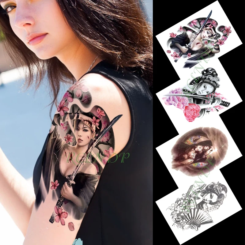 Waterproof Temporary Tattoo Sticker Sexy Geisha Sword Fake Tattoos Flower Feather Animal Bird Body Art Arm Tatoo Women Men | Красота и