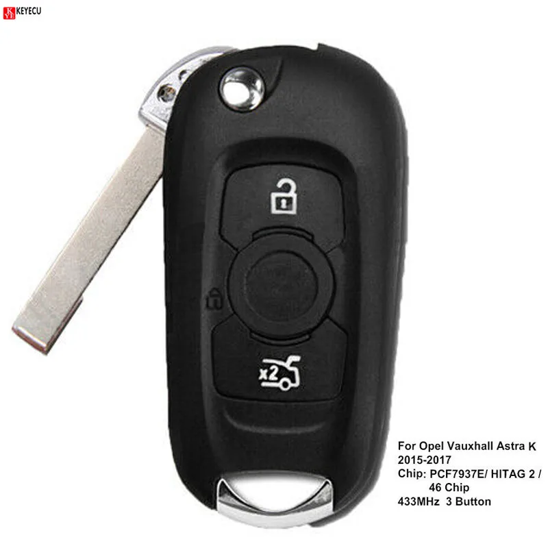 

KEYECU for Opel Vauxhall Astra K 2015 2016 2017 Remote Car Key Fob 3 Button 433MHz ASK PCF7937E/ HITAG 2/ 46 Chip