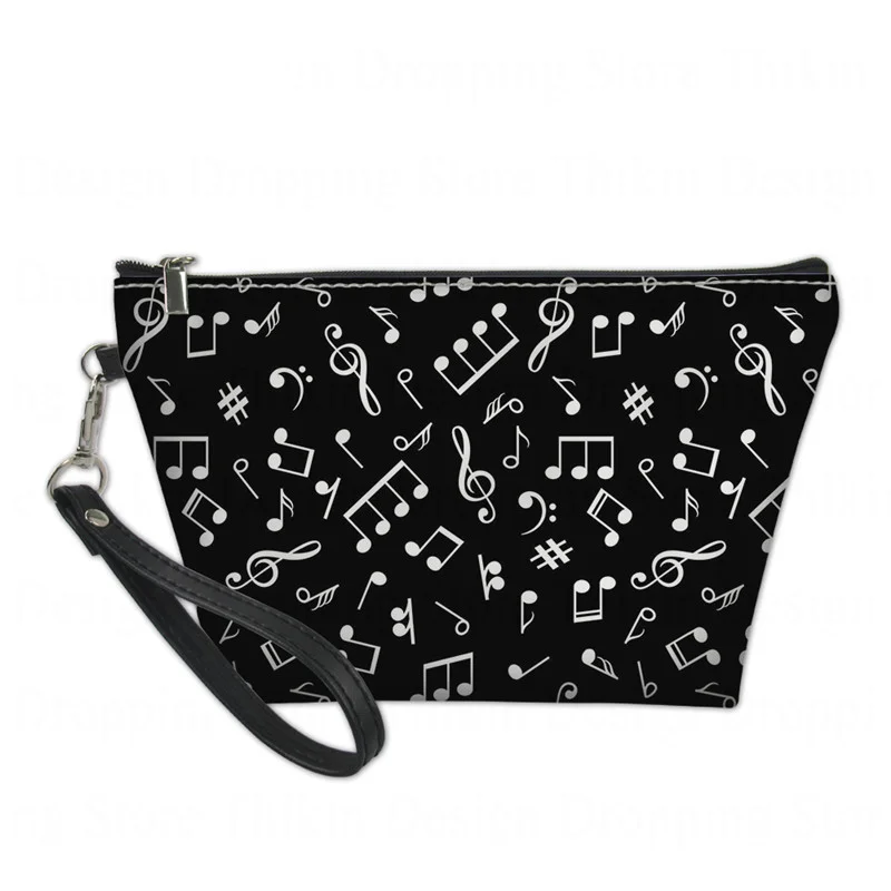

Black Make Up Bag Musical Note Pattern PU Cosmetic Bag for Women Black and White Piano Keys Make Up Travel Pouch Female