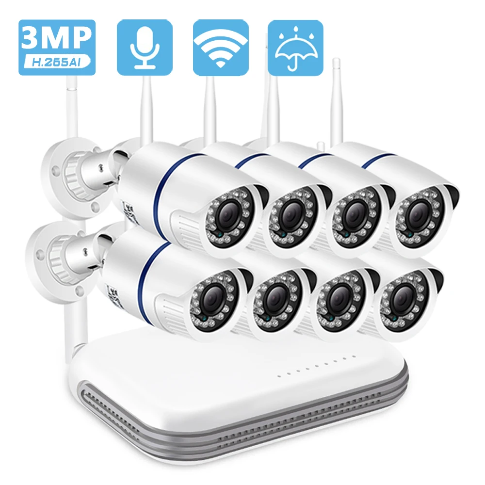 

BESDER 8CH Wireless CCTV System 3MP Audio WiFi IP Camera AI Face Detection Mini NVR WiFi Kit IR Night Vision Video Surveillance