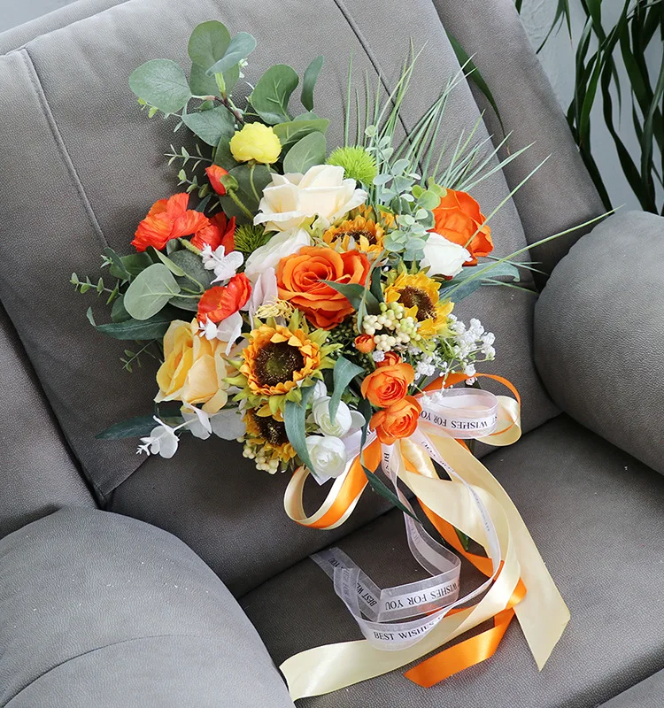 Kyunovia Outdoor Photo Booth Photo Props Wedding Photography Flat Sunflower Wedding Bouquet Fall Bridal Bouquet BY38