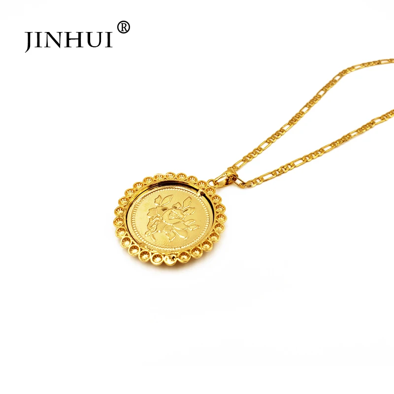 JINHUI модные новые женские золотистый цвет, Круглый Кулон 45 см цепочка подарки для подружки серьги для вечеринки