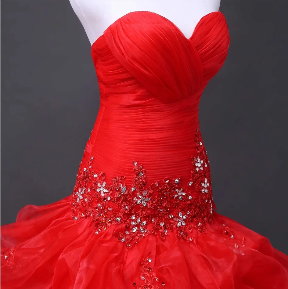 Vestido De Noiva красное свадебное платье кружевные милые биссерные Аппликации бальное платье со шлейфом свадебное платье белое
