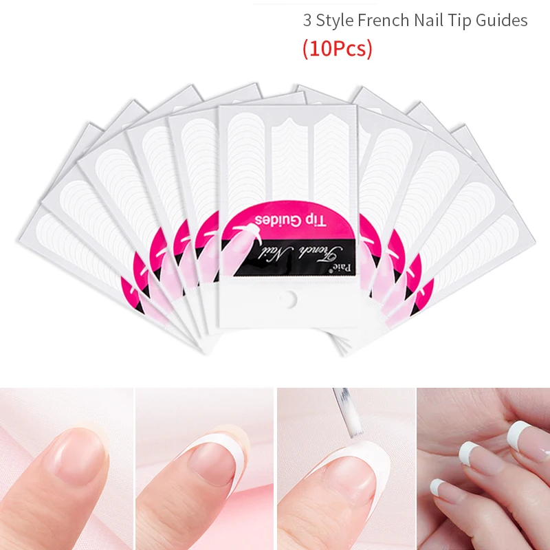 10PCS 10 шт./лот, набор для дизайна ногтей, французские наконечники, наклейки, форма, бахрома, маникюрный гель, УФ набор, сделай сам, трафарет, 3 стиля, инструмент - Цвет: 10PCS