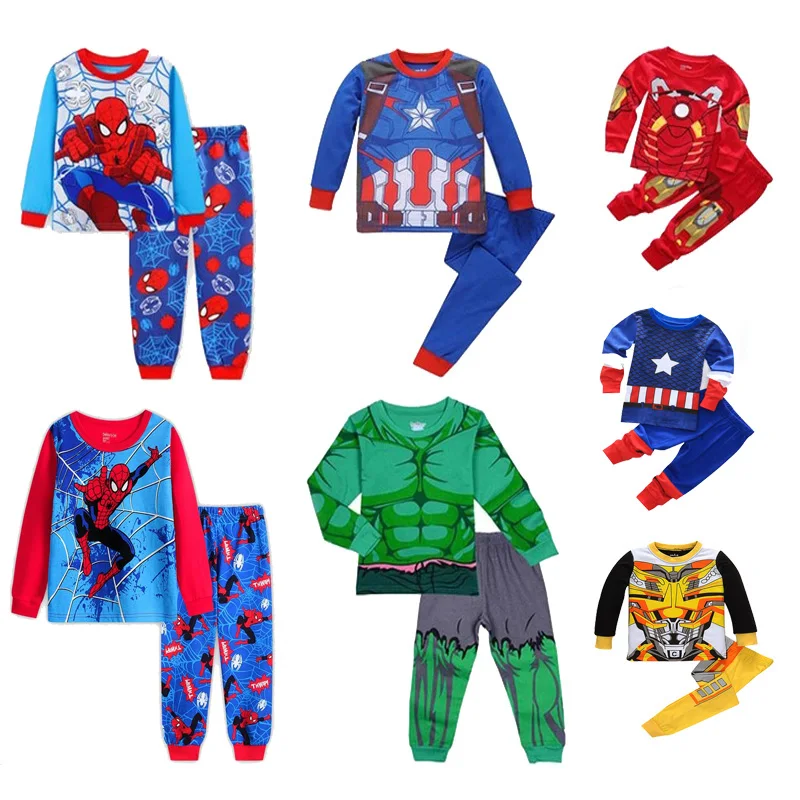 Los niños Set del Hombre Araña niños durmientes niños niñas héroe de dibujos animados de manga larga pijamas ropa de dormir 2-7T