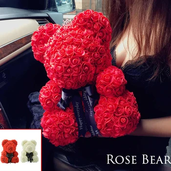 

HOT Valentines Day Gift 25cm Red Rose Teddy Bear Rose Flower Artificial Decoration Christmas Gifts Women Valentines Gift For Kid