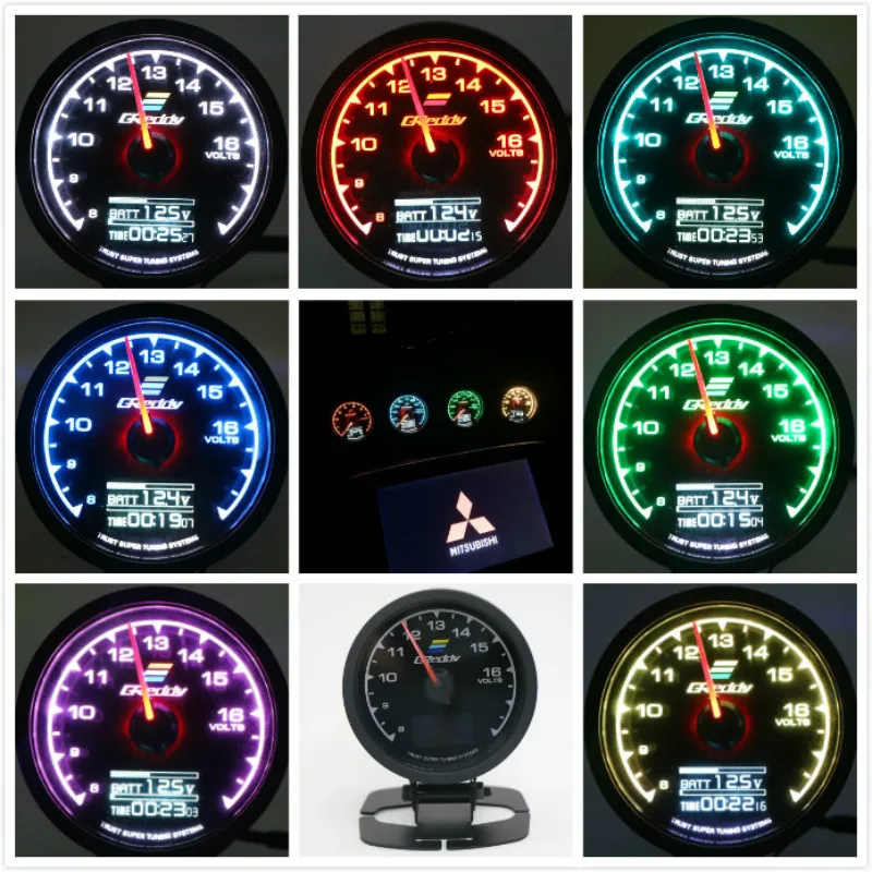 

62mm 2.5" 7 Color GReddi Gauge Multi D/A LCD Digital Display Fuel pressure Oil Temp Turbo Boost Meter with Sensor