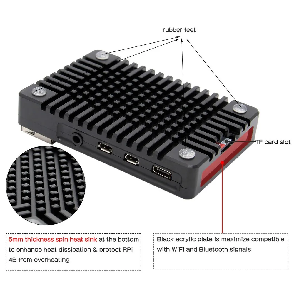Raspberry Pi 4 ультра тонкий CNC Алюминий сплав металла чехол/пассивное охлаждение