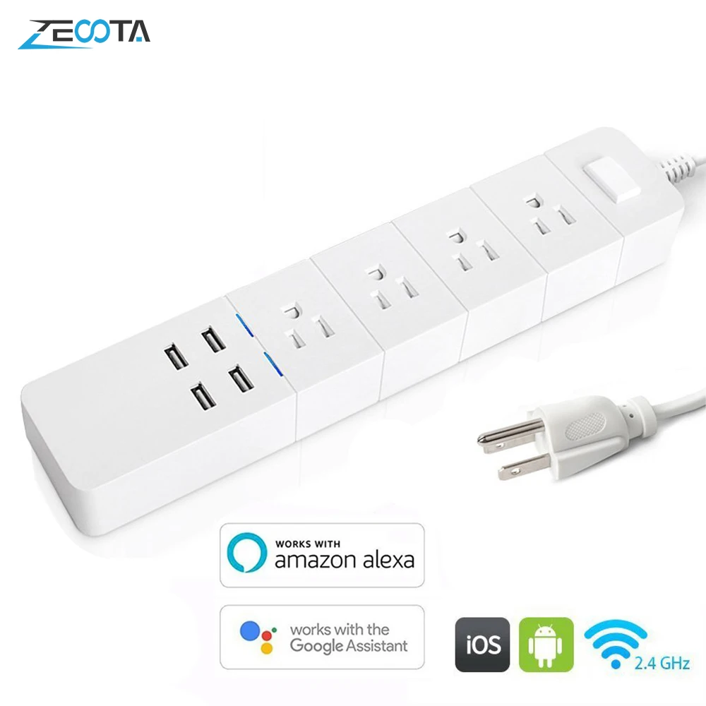 Wi Fi Мощность полосы Смарт розетки Стабилизатор напряжения 4 США AC Розетка с USB Homekit
