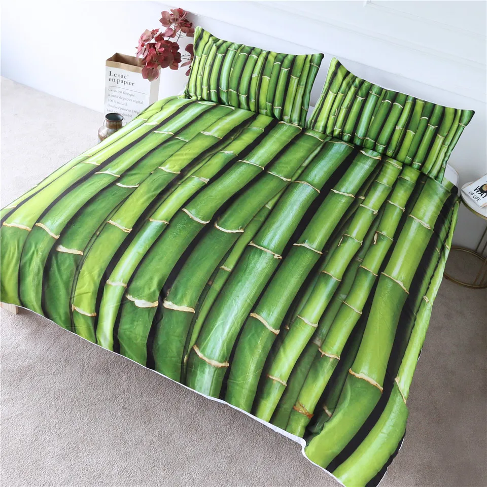 

HM Life Bedding Sets Vitality Green Bamboo 3D Print Duvet Cover Set 3-Piece Plant Bedlinen Nature Inspired Full Size Bedclothes