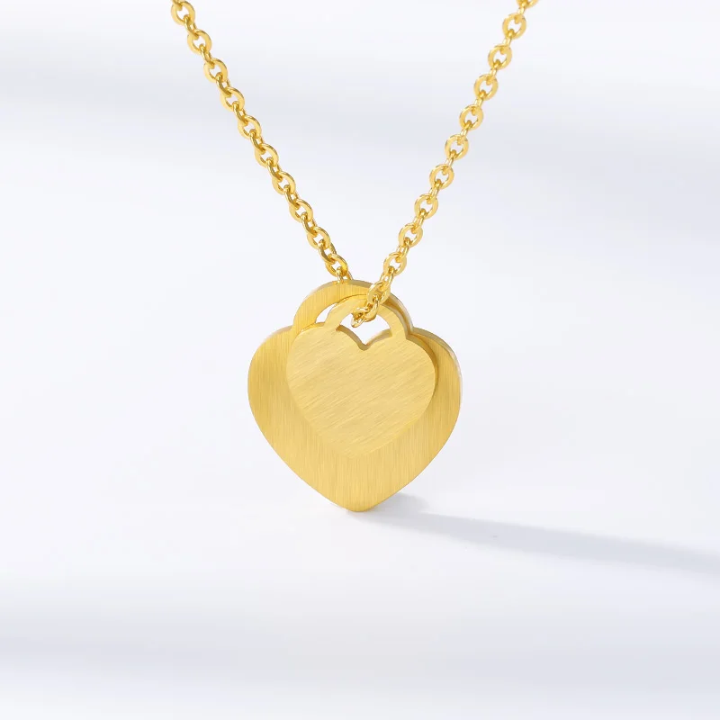 

Couple Stainless Steel Love Gold Color Peach Heart Necklaces & Pendants For Women Anniversary Jewelry Collier Femme