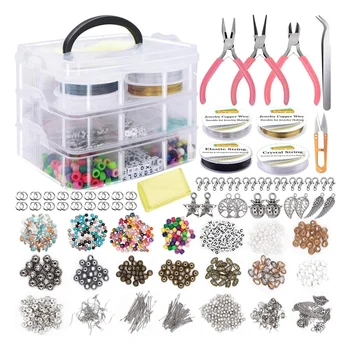 

DIY Jewelry Making Tool Kit Includes Beads, Crystal Thread, Pearls, Spacer Beads for Bracelets, Necklaces, Earrings