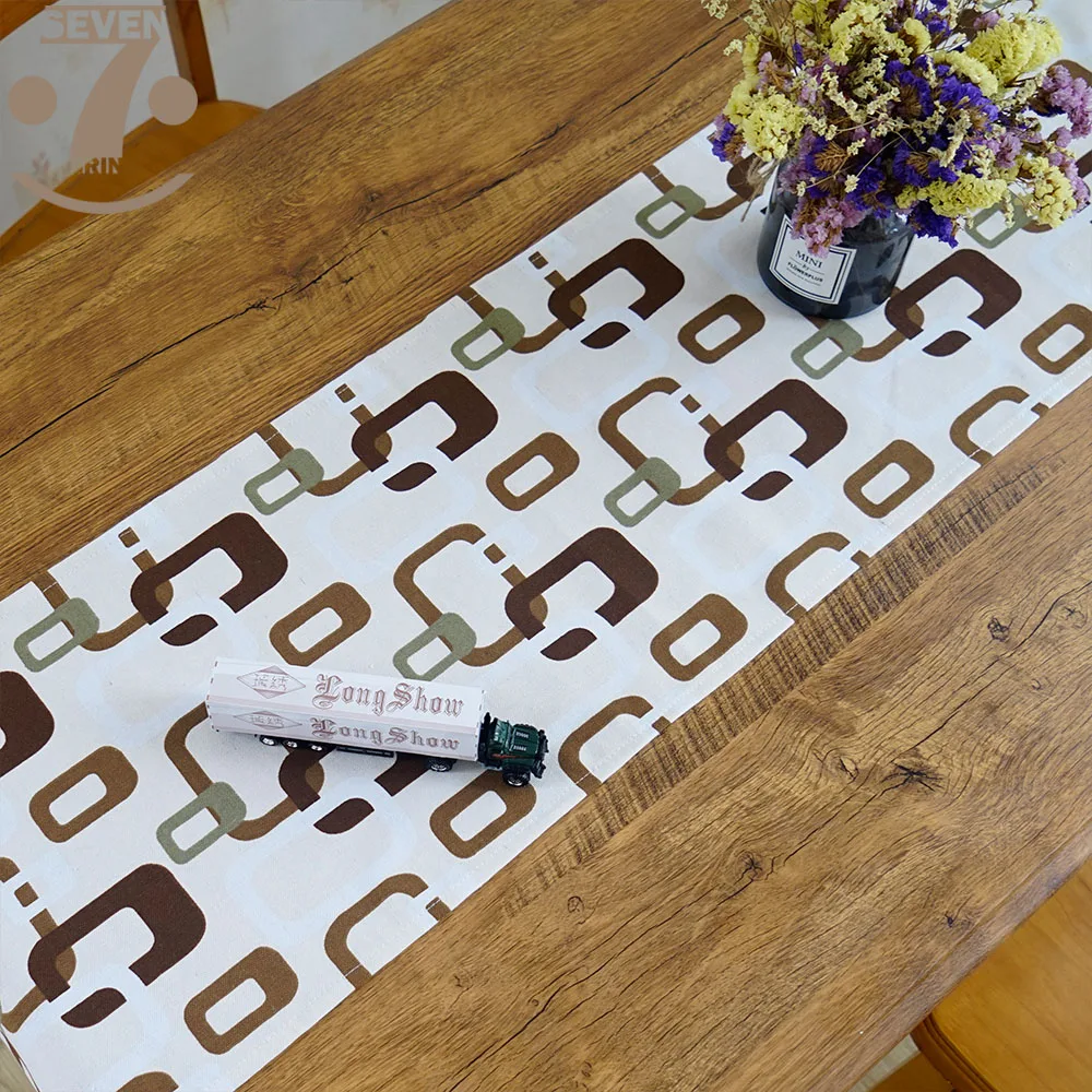 Супер Плотная хлопковая ткань 33x180 см, бежевый цвет, прямоугольная Геометрическая Печать, настольная дорожка