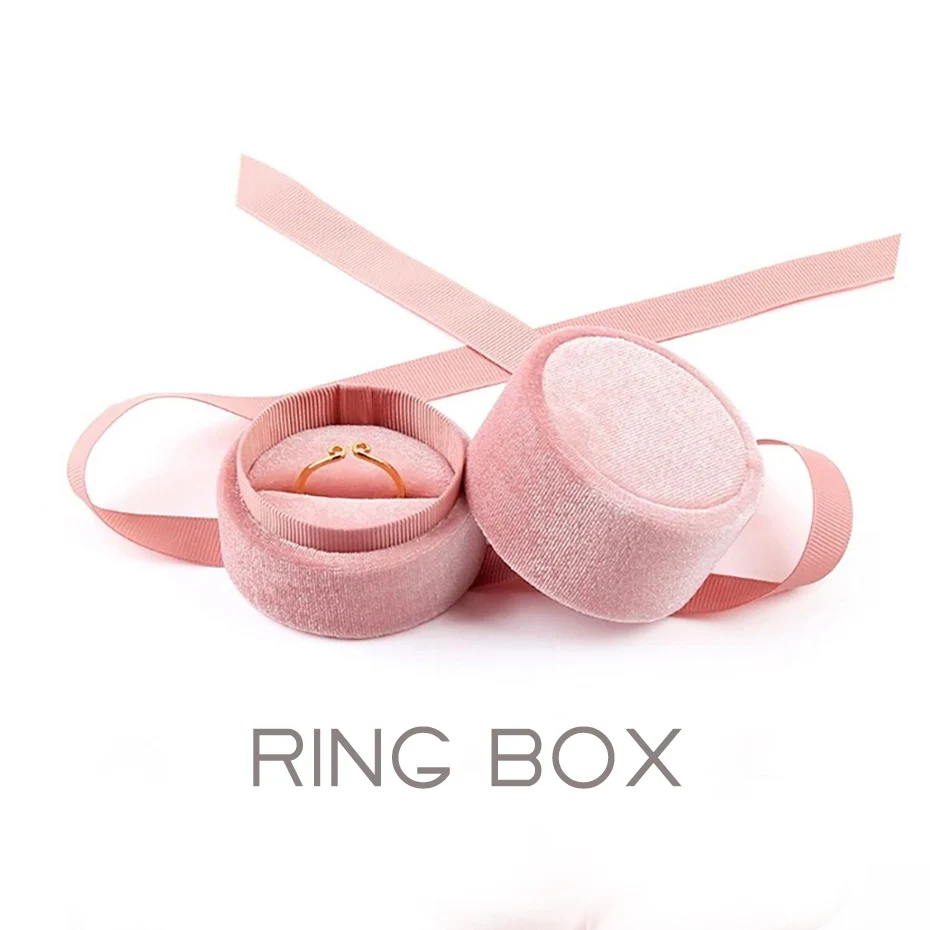 Ring-Pink-1pc GZXSJG круглые бархатные коробки для ювелирных изделий для свадьбы, розовые, зеленые, синие, серые кольца, ожерелья, коробки для свадьбы, помолвки, свадебные подарки - Цвет: Ring-Pink-1pc