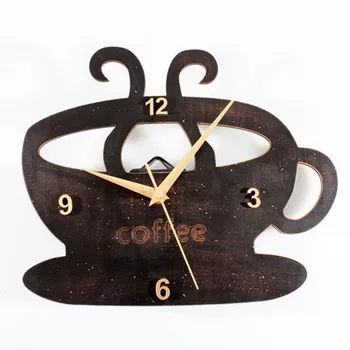 

Kitchen Wall Clock Modern Design Coffee Cup Hanging Clock Pastoral Style Time Wood Watch Wall Clocks Home Decor Silent 12 inch