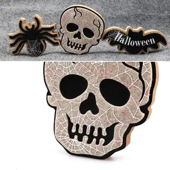 

Halloween Skull Bat Spider Decoration Desktop Ornaments Wooden Crafts Props Bar 11UA