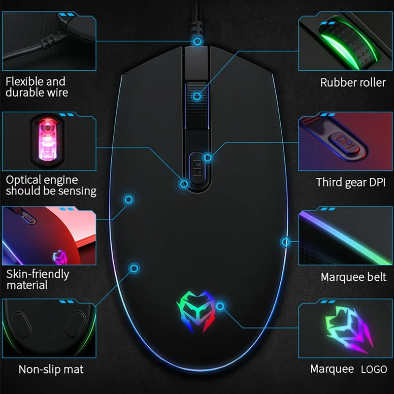 RBG USB оптическая компьютерная мышь с подсветкой с кабелем для дома, офиса, бизнеса, мышь, прочная модная 800-2400 точек/дюйм, мышь для ноутбука