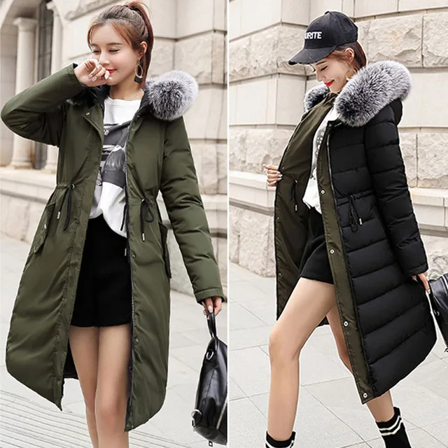 Зимняя женская длинная куртка с обеих сторон можно носить с капюшоном с меховым воротником Пояс для парки хлопковые пуховики осеннее пальто