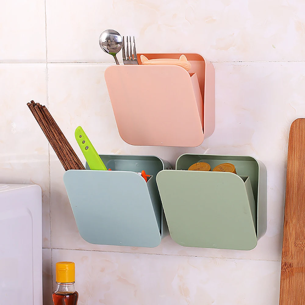 1Pc Wall Paste Sealed Square Storage Box Removable Kitchen Tableware Storage Shelf Toothbrush Holder Cosmetic Bathroom Organizer