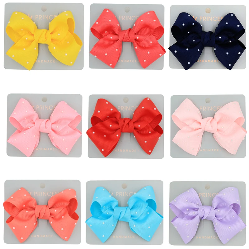 

The New Pearl hair barette Bows With Hair Clips Colorful Solid Ribbon Grosgrain Hair With Clips For Kids Girls Hair Accessories