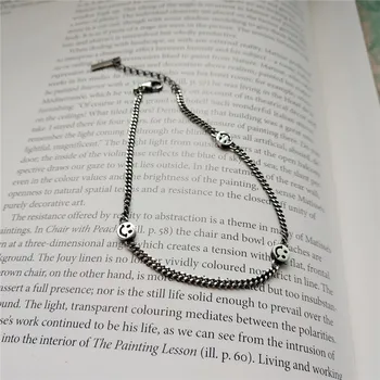 

POFUNUO Women Fashion 925 Sterling Silver Anklets Vintage Smiling Face personality Anklets Summer Female Exquisite Feet Jewelry