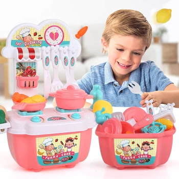 

22 PCS Children's Cartoon Kitchen Toy 1 Set Children Girl Toy Role Play Mini Simulation Kitchenware Tableware Cookware Toys Gift