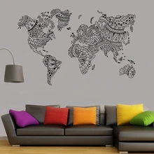 World Map Mandala Wall Decal Boho Decor Ideas Vinyl Wall Sticker Removable Living Room Wall Decoration Art Wallpaper Mural Y43