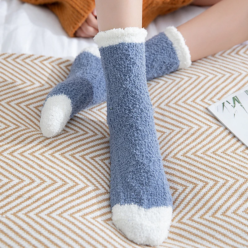 Модные женские зимние носки теплые пушистые милые мягкие эластичные бархатные