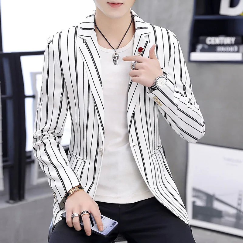 Zogaa New Spring Mens Blazer Fashion Slim Fit Business Smart Casual Stripe Suits& Blazers Veste Costume Homme