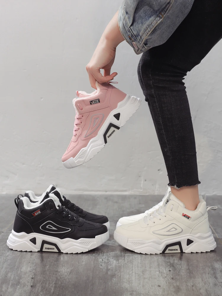 

Plus velvet daddy shoes girl 2019 new winter warm cotton shoes ins hundred set casual pink sports tide winter boots women