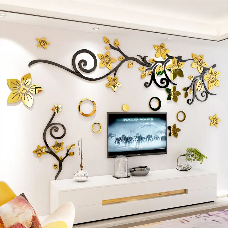 Feather 3D Stereo Acrylic Mirror Wall Stickers Living Dining Room Bedside  Creative Home Self-Adhesive Decorative