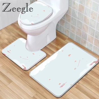

Zeegle 3pcs Bath Mat Set Anti-slip Bathroom Doormat Shower Rug Absorbent Toilet Pedestal Rug Flannel Soft Toilet Cover Seat Mat