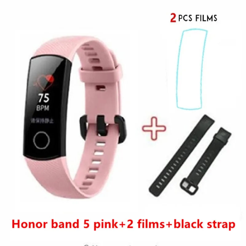 huawei Honor Band 5 крови кислородный тест фитнес водонепроницаемый Smartband AMOLED сенсорный экран плавание осанка Обнаружение пульса - Цвет: pin-2 fil-black str