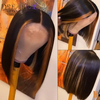 

Blonde Highlight Bob Lace Front Wigs 13X6 Deep Part Lace Front Human Hair Wigs Pre Colored 27 Short Straight Bob Wig 150%Density