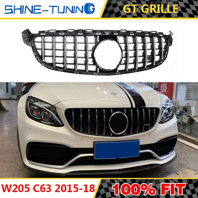 Подходит для mercedes C class W205 amg grill real C63 C63S GT R GTR решетка без эмблемы-18 с/без камеры