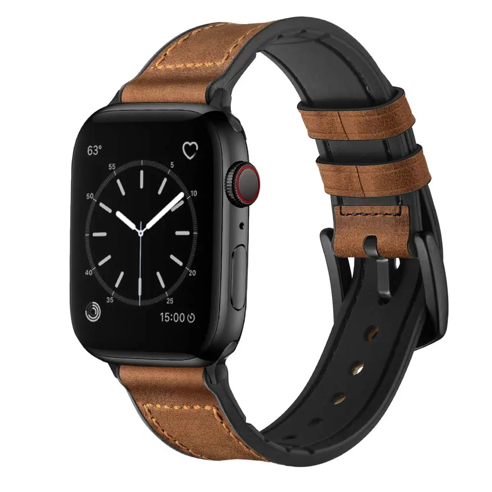 Силиконовый+ кожаный ремешок для apple watch 42 мм 44 мм 38 мм 40 мм Высококачественный Браслет для часов apple watch 5 4 3 2 1 44 42 - Цвет ремешка: Retro Brown