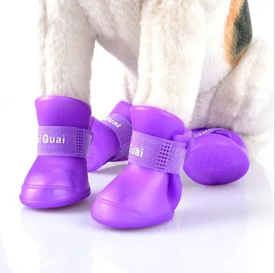 

4Pcs/set Waterproof Pet dog Rain Shoes Dog Booties Rubber Portable Anti Slip Dog Cat Rain Shoes Autumn and winter S/M/L/XL/XXL
