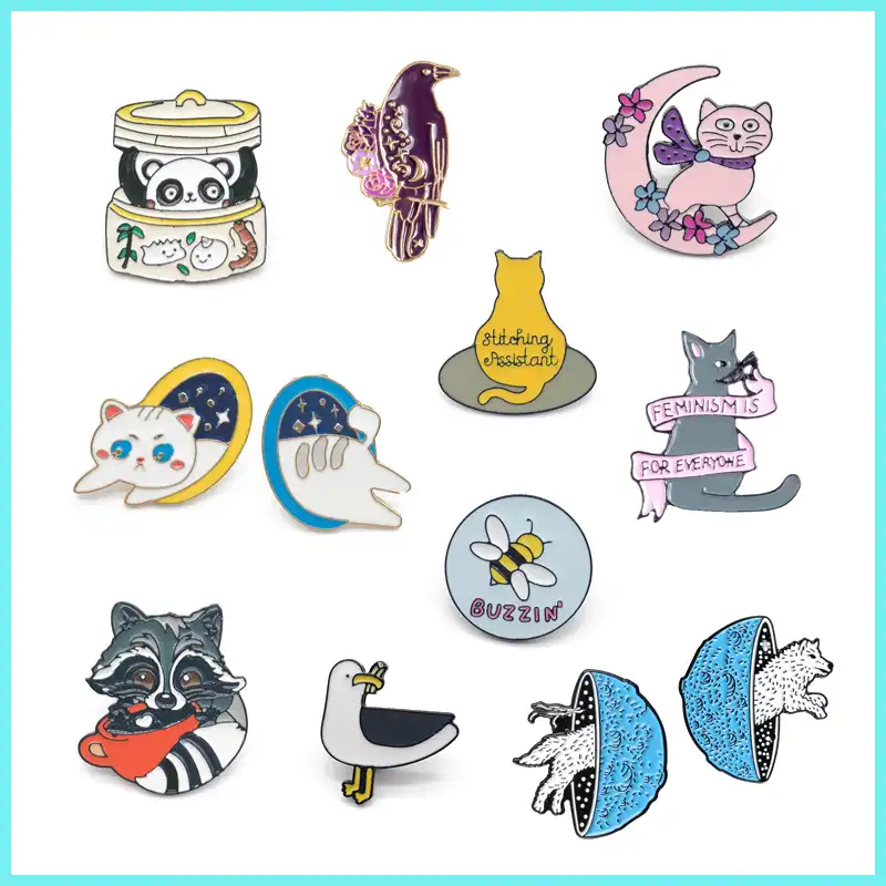 Broche En Denim Badge En Alliage D Email Dessin Anime Chien De Chat Panda Oiseau Loup Colombe Fleur Rose Lune Badge En Alliage Sac A Vetements Mignon Aliexpress