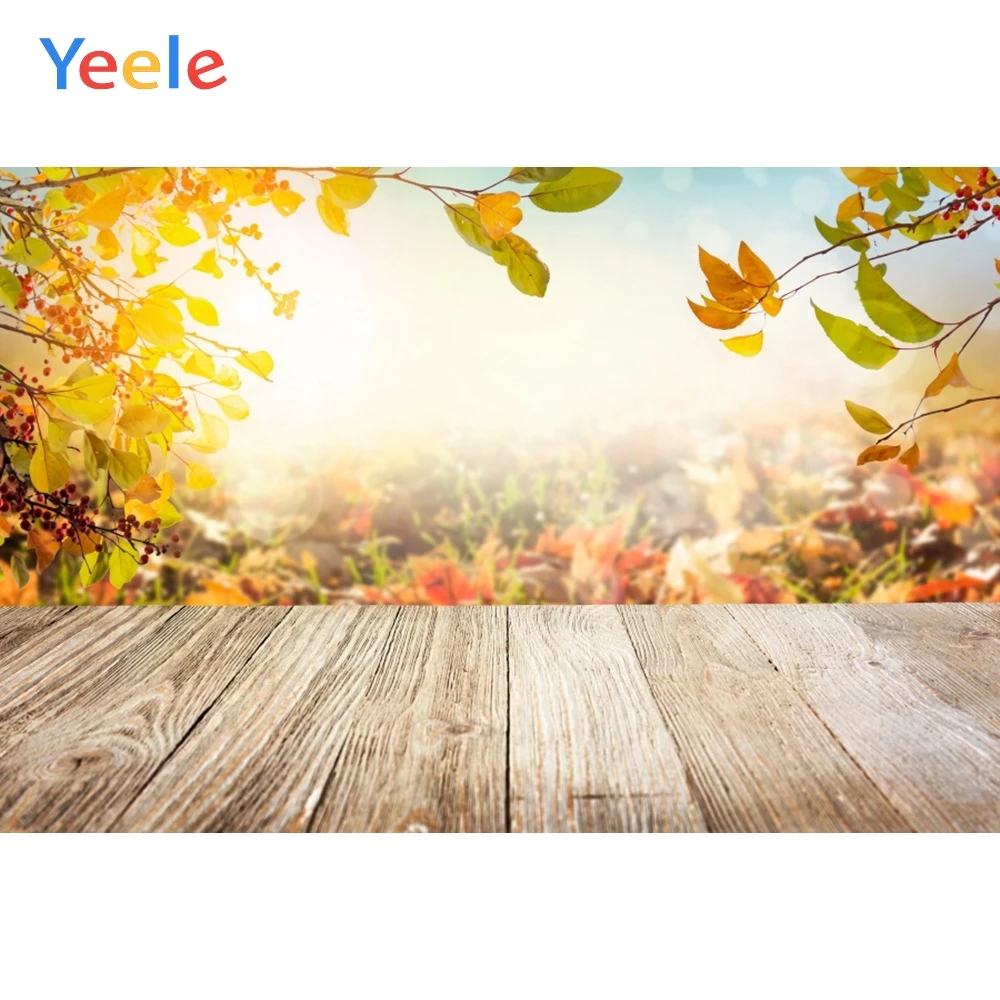 Фон для фотосъемки Yeele с изображением осенних желтых листьев деревянного пола