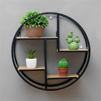 

Wood Iron Art Storage Rack Style Wall Space Hanging Storage Rack Decorate Roundness Chinese Minimalist Decor Wall Mounted Solid