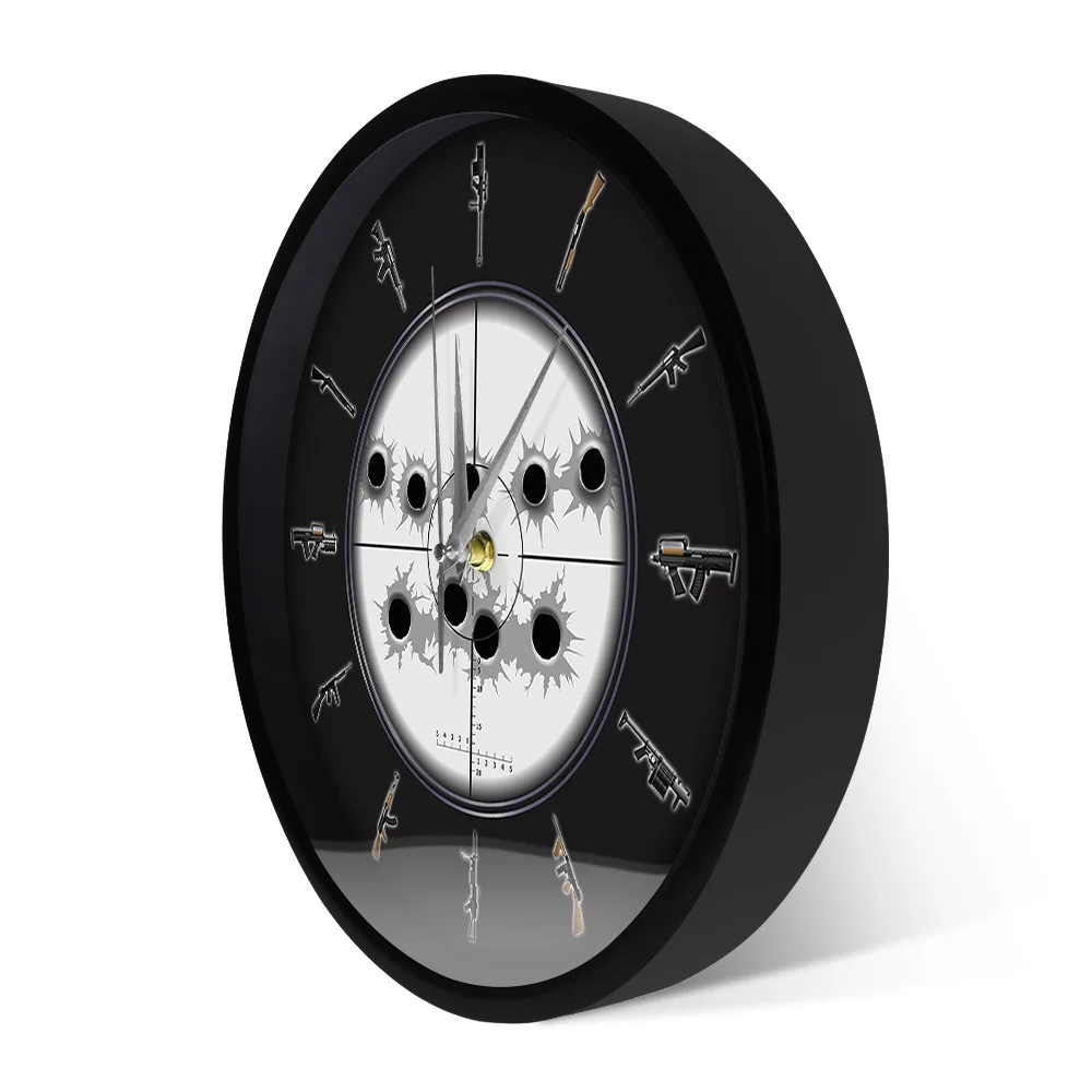 Sniper Sight With Bullet Holes Military Wall Art Hanging Wall Watch Variety of Weapon Guns Wall Clock Man Cave Army Wall Decor 2