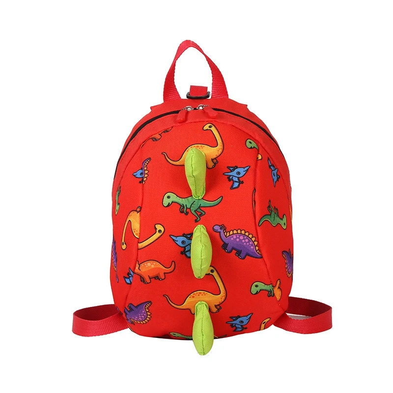 Милый рюкзак с динозавром для малышей с ремнем безопасности, Детские рюкзаки для детского сада, сумка для детей от 3 до 6 лет, дорожные сумки для родителей и детей - Цвет: Red