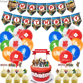 

Roblox Game Balloons Banner Cake Topper Boy Girl Birthday Party Decor Roblo Game Theme Baby Shower Supplies Children Toys Gift