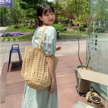 

Casual hollow large capacity straw bag paper woven women shoulder bags summer beach handbags big tot bali purse feamle bag 2022